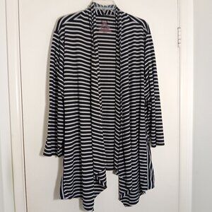 Faded  Glory 4× stripped  waterfall cardigan black white open  front plus  size